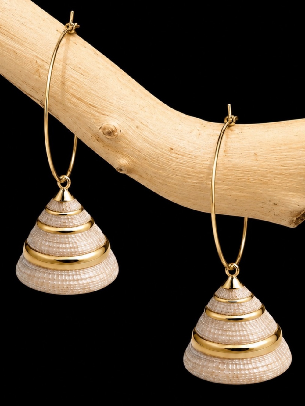 “Trochus” Troca Cone Snail Pearlescent Spiral Gold Dipped Shell Mermaid Earrings